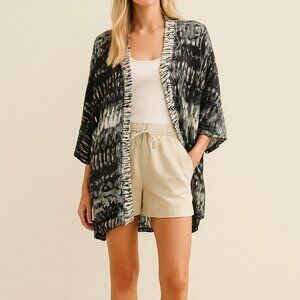 Added Dimensions Kimono Cardigan 3X Abstract Open Front Drape Cover Up Resortwea